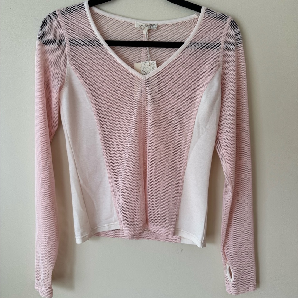 Mystree Light Pink Mesh Long Sleeve Top